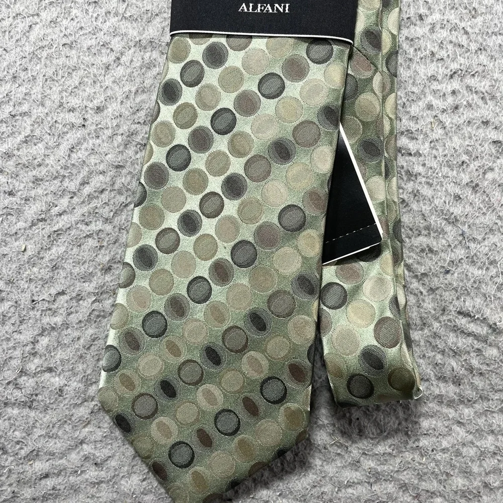 Alfani Tie Mens One Size Green Polka Dot Classic Width Woven Silk Necktie